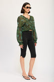 BUTTON FRONT RUFFLED GREEN BLOUSE