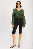 BUTTON FRONT RUFFLED GREEN BLOUSE