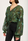 BUTTON FRONT RUFFLED GREEN BLOUSE