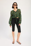 BUTTON FRONT RUFFLED GREEN BLOUSE