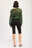 BUTTON FRONT RUFFLED GREEN BLOUSE