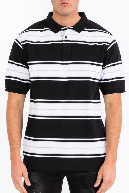 Men's Old School Striped Pique Polo Shirt