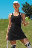 Bra V Neck Racerback Tennis Dresses with Shorts-3 Colors