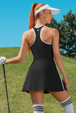 Bra V Neck Racerback Tennis Dresses with Shorts-3 Colors