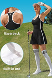 Bra V Neck Racerback Tennis Dresses with Shorts-3 Colors