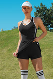 Bra V Neck Racerback Tennis Dresses with Shorts-3 Colors