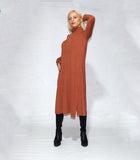 Turtle Neck Side Slit Dress- Tobacco