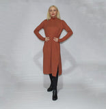 Turtle Neck Side Slit Dress- Tobacco