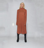 Turtle Neck Side Slit Dress- Tobacco