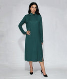 Turtle Neck Side Slits Dress- Green