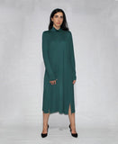 Turtle Neck Side Slits Dress- Green