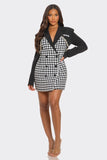 Monochrome Glam Houndstooth Blazer Dress