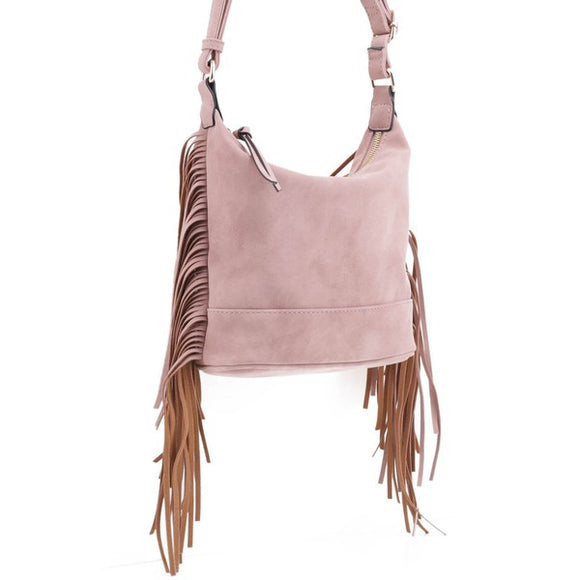 Faux Suede Fringe Crossbody Bag- 6 Colors