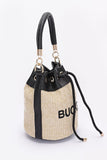 Top Handle Faux Straw Bucket Bag- 2 Colors