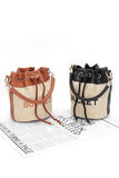 Top Handle Faux Straw Bucket Bag- 2 Colors