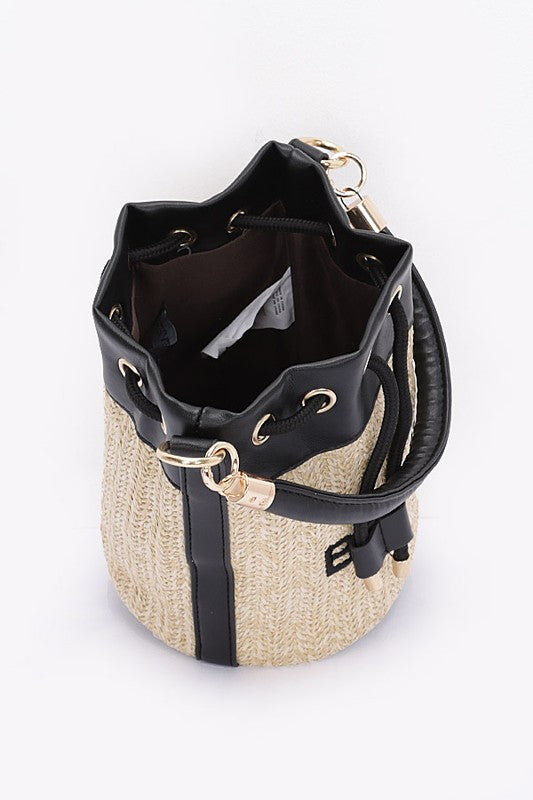 Top Handle Faux Straw Bucket Bag- 2 Colors
