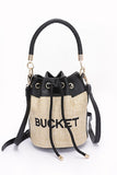 Top Handle Faux Straw Bucket Bag- 2 Colors