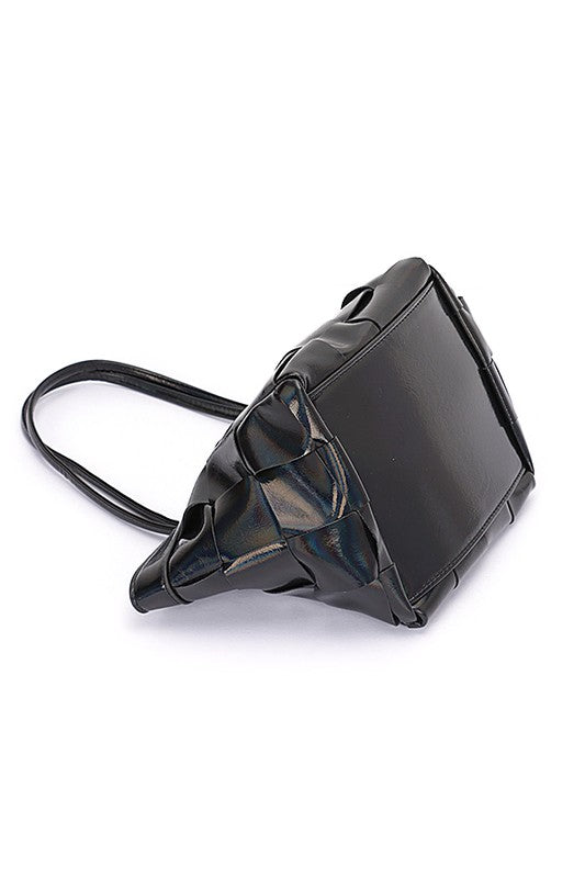 Metallic Faux Leather Weaved Small Tote Bag- 3 Colors