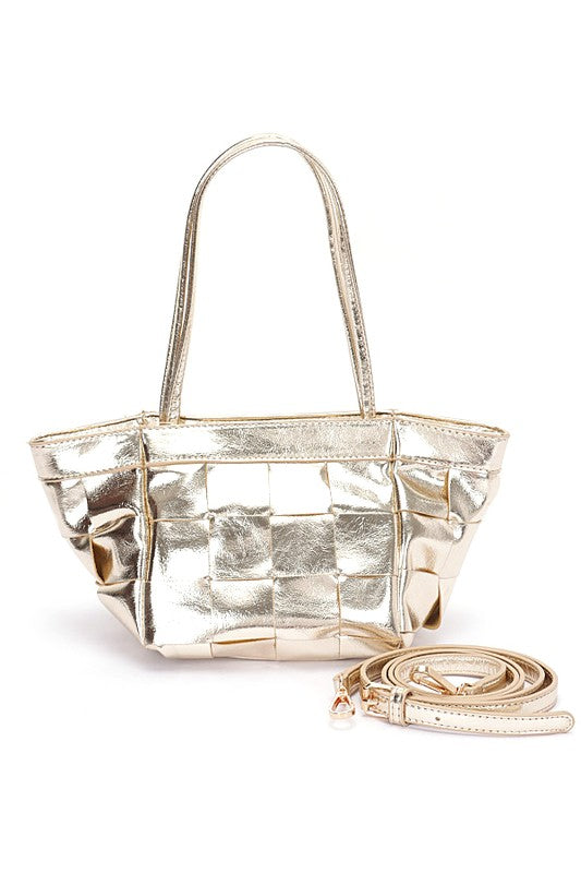 Metallic Faux Leather Weaved Small Tote Bag- 3 Colors