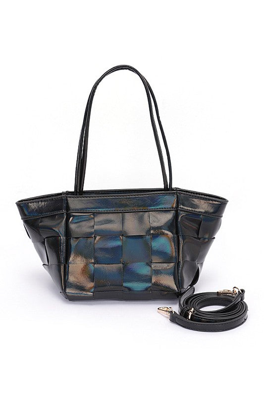 Metallic Faux Leather Weaved Small Tote Bag- 3 Colors