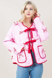 Solid Round Neck Quilted Bow Jacket