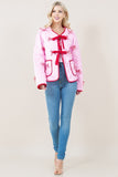 Solid Round Neck Quilted Bow Jacket