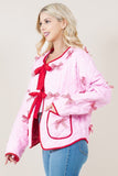 Solid Round Neck Quilted Bow Jacket