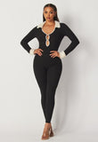 Black & White Contrast Faux Fur Ribbed Jumpsuit