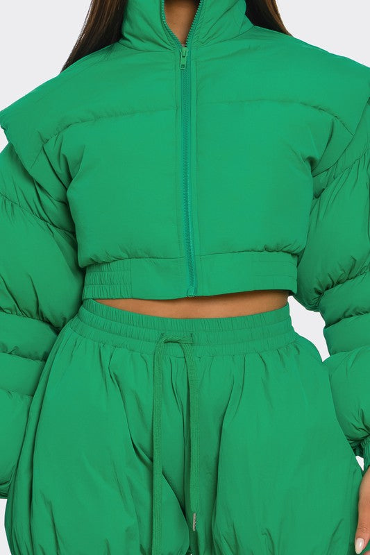 Green Puffy Pants Set
