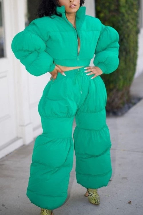 Green Puffy Pants Set