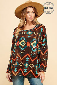 Women's Plus Size Aztec Print Reverse Seam Tunic