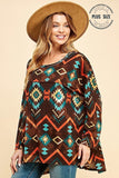 Women's Plus Size Aztec Print Reverse Seam Tunic