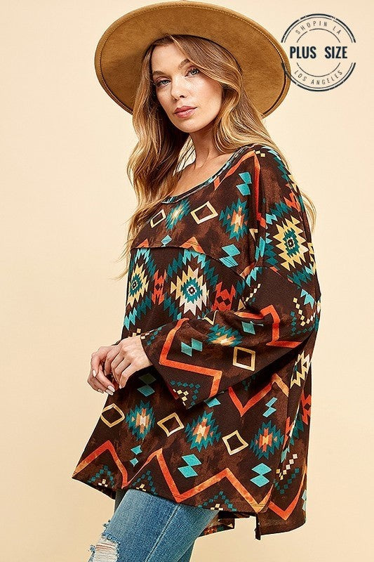 Women's Plus Size Aztec Print Reverse Seam Tunic