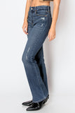 CORSET& ECO FABRIC HIGH RISE PHONE POCKET BOOTCUT DENIM PANTS