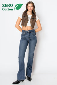 CORSET& ECO FABRIC HIGH RISE PHONE POCKET BOOTCUT DENIM PANTS