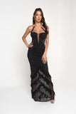 RHINESTONE EMBELLISHED SHEER ILLUSION MAXI DRESS