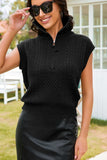 Cable Knit Zip Turtleneck Sleeveless Sweater Vest Top- 2 Colors