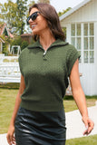 Cable Knit Zip Turtleneck Sleeveless Sweater Vest Top- 2 Colors