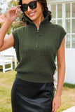 Cable Knit Zip Turtleneck Sleeveless Sweater Vest Top- 2 Colors