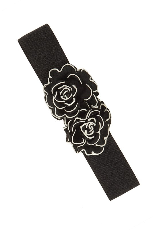 Double Flower Design Elastic Belt- 2 Colors