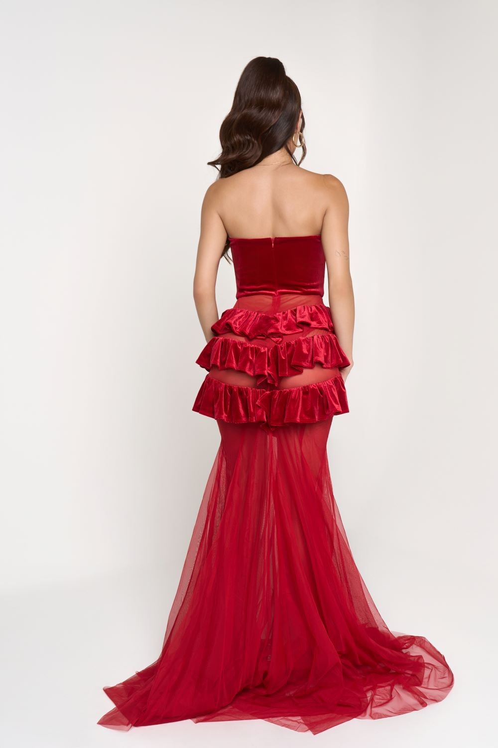 Ruffled Skirt Detailed Maxi Dress- Red