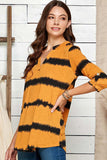 Women's Mustard Combo Tie Dye Roll Up Sleeve Tunic