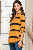 Women's Mustard Combo Tie Dye Roll Up Sleeve Tunic