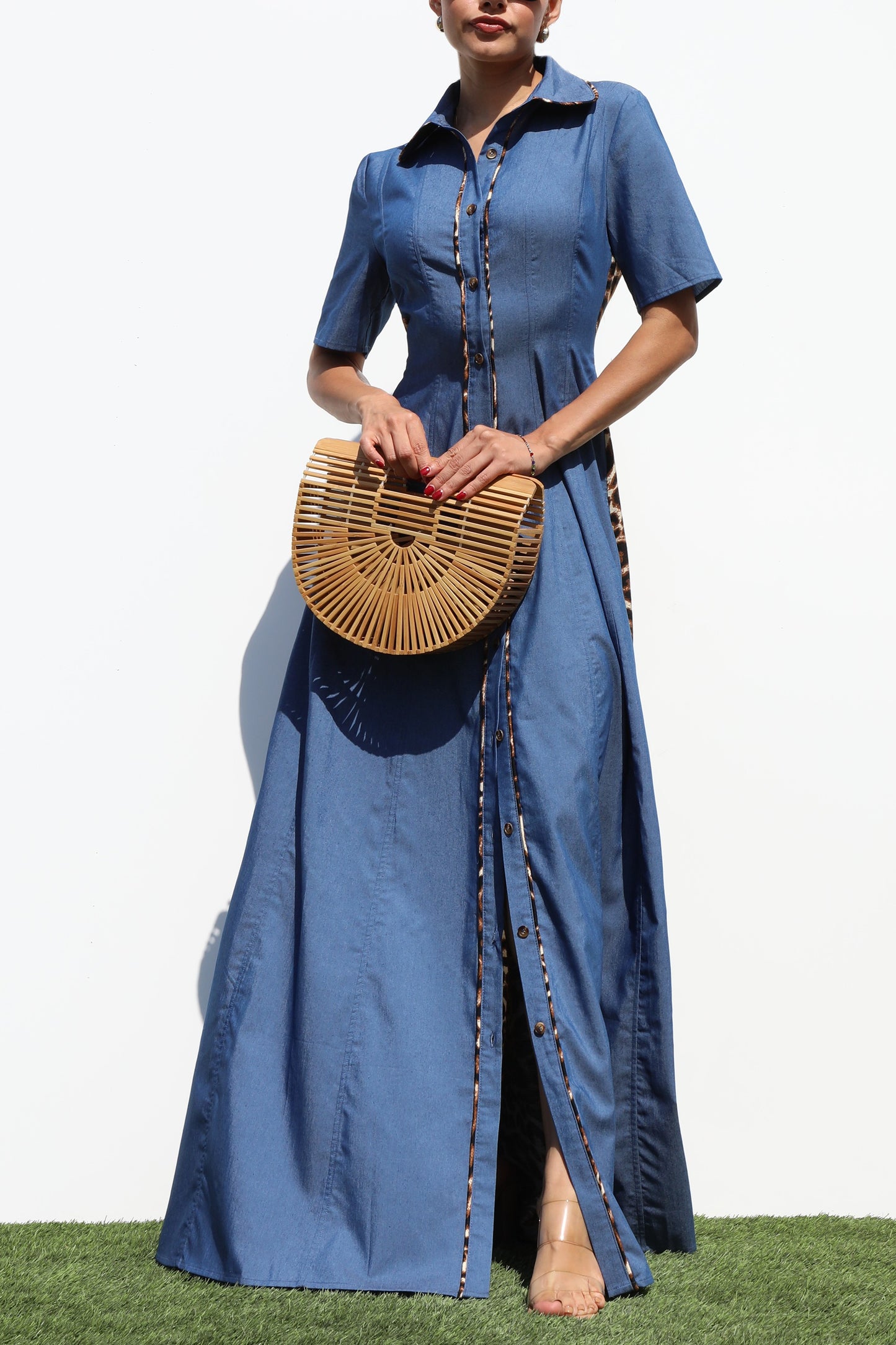 Animal Print on Denim Maxi Dress