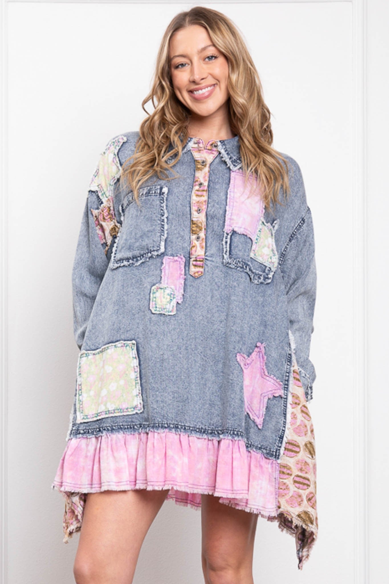 Patchwork Denim Ruffle Dress (Copy)