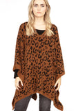 Leopard Print Intarsia Poncho- 2 Colors