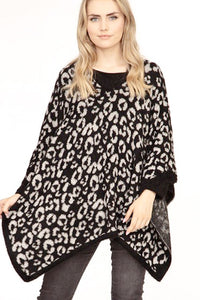 Leopard Print Intarsia Poncho- 2 Colors