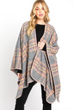 Overcast Stitch Plaid Print Ruana Cardigan- 2 Colors