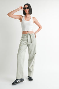 DISTRESSED WIDE LEG PANTS