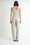 VEST WITH HOOK AND EYE FRONT CLOSURE & DISTRESSED WIDE LEG PANTS